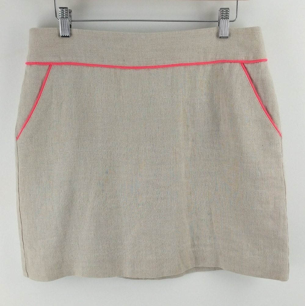 Ann Taylor LOFT | 100 % Linen Natural & Pink Skirt